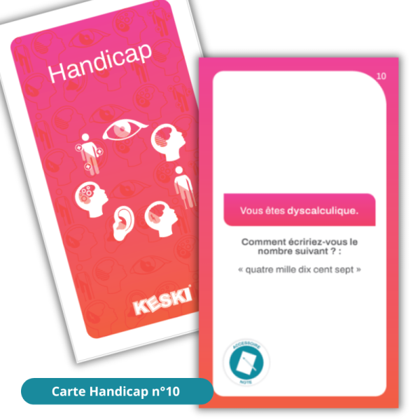 Carte Handicap 10 Vous êtes dyscalculique Comment écrivez-vous le nombre suivant ? quatre mille dix cent sept