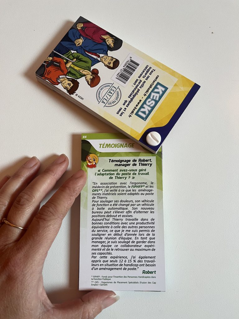 Carte Témoignage collaborateur / manager du jeu de cartes sur le management du handicap : J'HandiManage