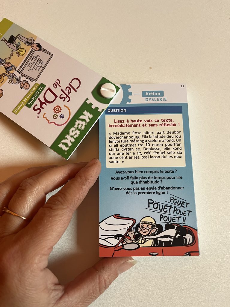 carte expérimentation dyslexie sur les troubles DYs du jeu de cartes Clefs de Dys