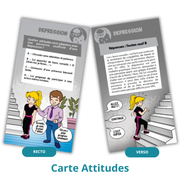 exemple carte Attitude de la famille dépression avec un quiz que quelles attitudes sont adaptées avec une personne souffrant de dépression ?