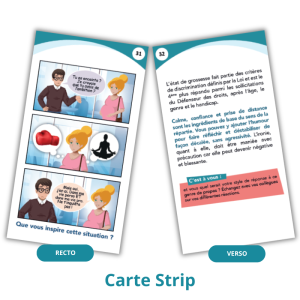exemple carte Strip avec une BD sur les préjugés et discrimination sur l'état de grossesse