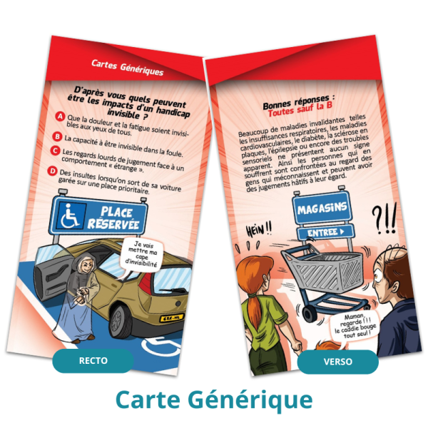 exemple de cartes génériques avec un quiz : d'après vous quels peuvent être les impacts d'un handicap invisible ?