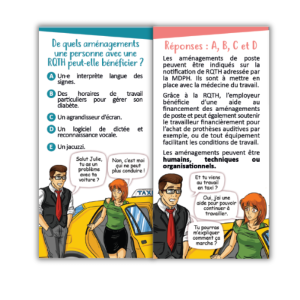 exemple de faces du dépliant avec un quiz sur les aménagements de poste