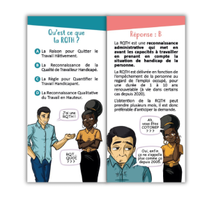 exemple de faces du dépliants avec un quiz sur la RQTH