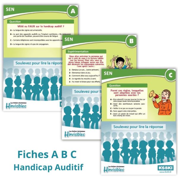 Exemples des fiches A, B et C sur le handicap auditif
