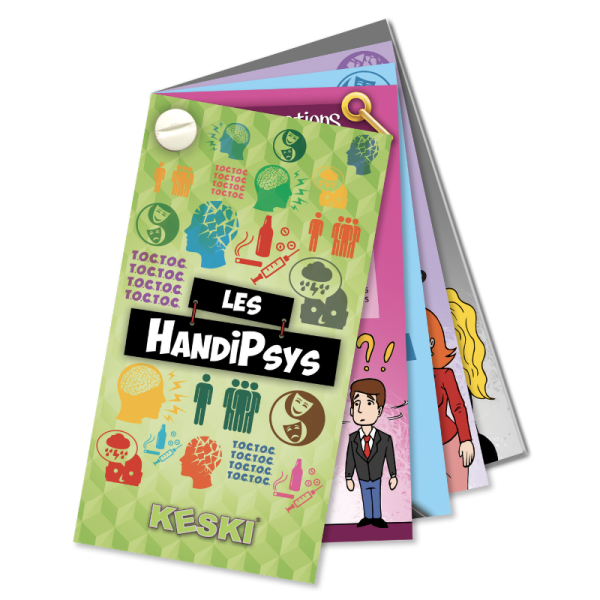 jeu de carte pour sensibiliser au handicap psychique en éventail avec une visse pour tenir les 46 cartes