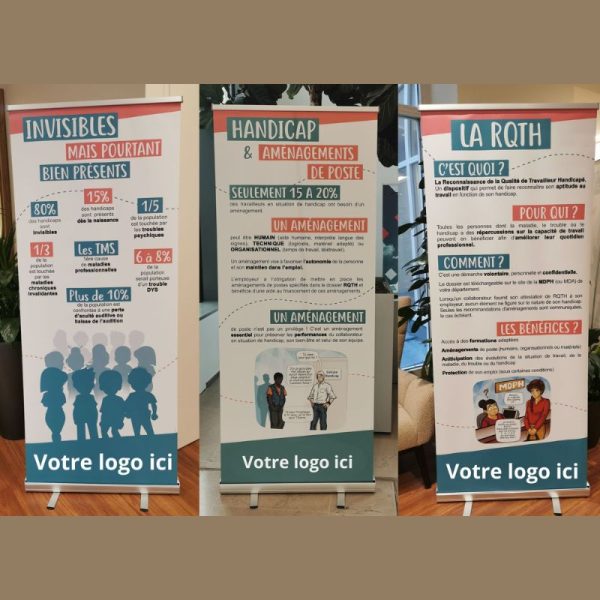 Exposition Handicap kakémonos pour sensibiliser au handicap, informer sur les aménagements de poste et la reconnaissance de qualité de travailleur handicapé