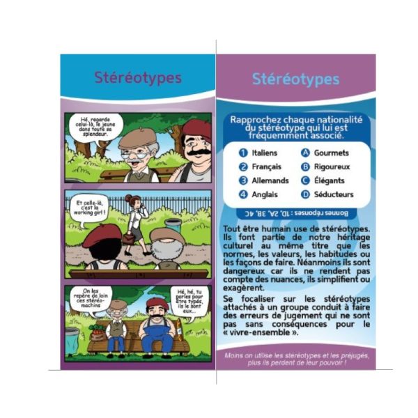 exemple de face avec un strip sur les préjugés et un quiz au verso