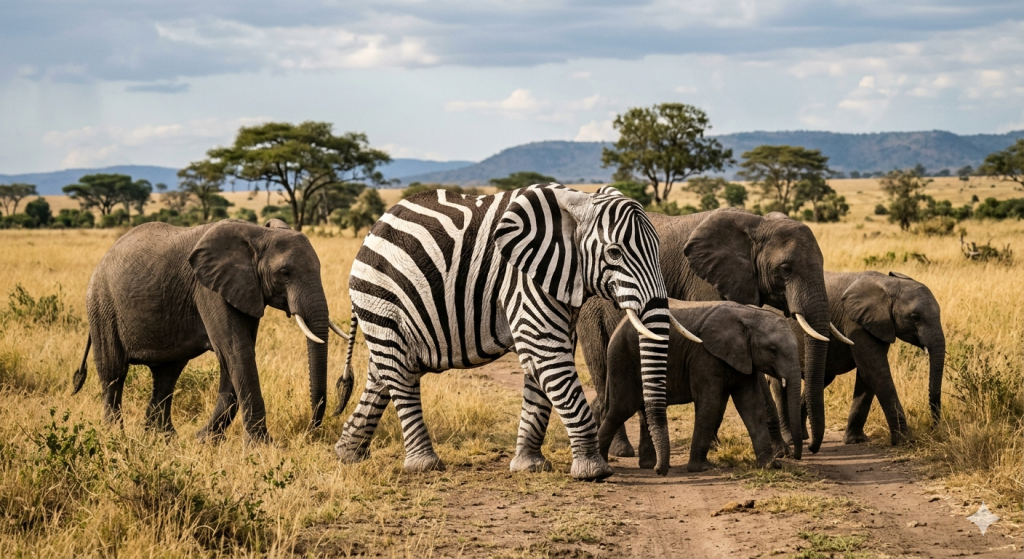 image d'un groupe d'éléphant dont un est zébré pour représenter la neuroatypie
