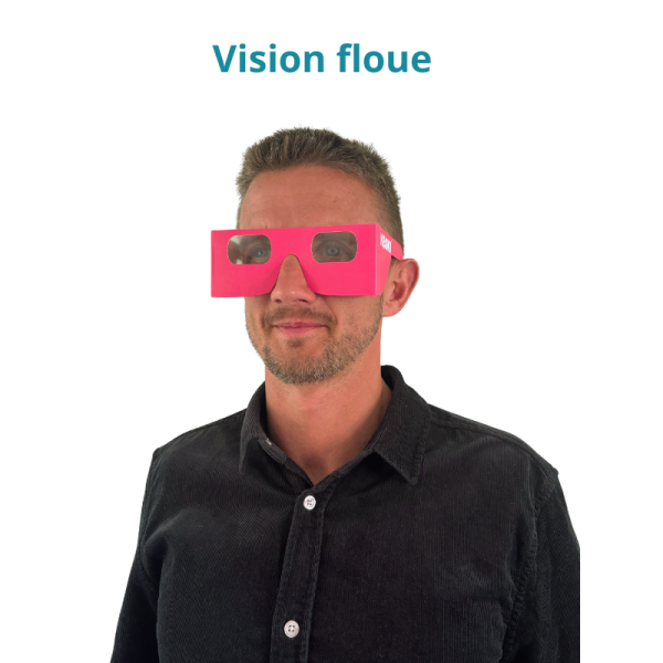 lunettes roses pour la vision floue sur la tête d'un homme